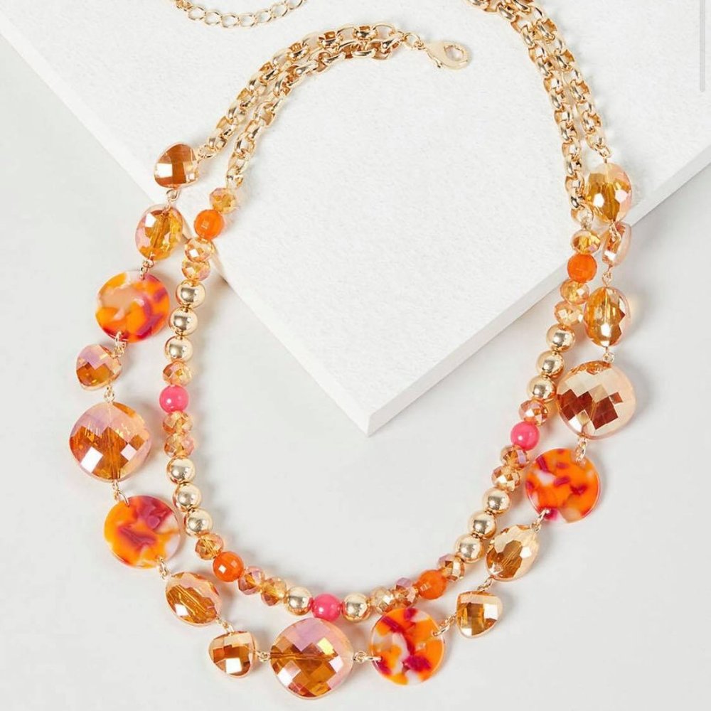 Layered Faceted Bead & Resin Necklace